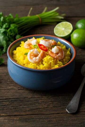 Arroz com Camarão e Leite de Coco