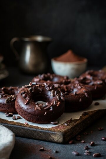 Donuts com Cobertura de Chocolate 70% e Nibs de Cacau