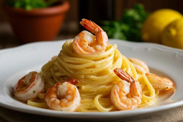 Fettuccine ao Molho de Limão-Siciliano e Camarão