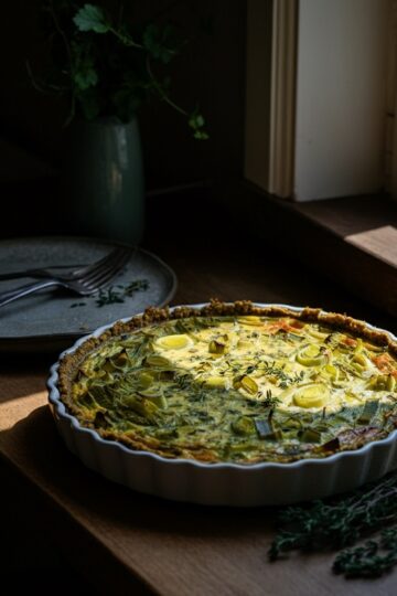 Quiche de Grão-de-Bico com Alho-Poró e Tomilho
